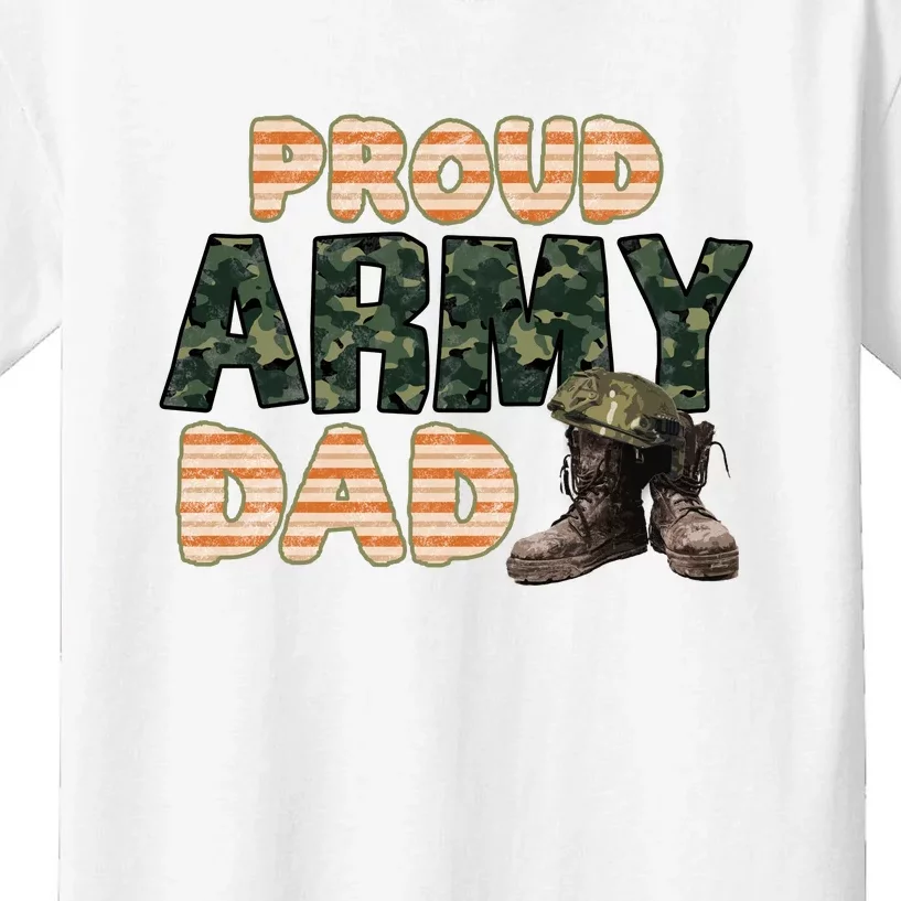 Proud Army Dad Boots Veteran Camo Gift Father's Day Kids T-Shirt