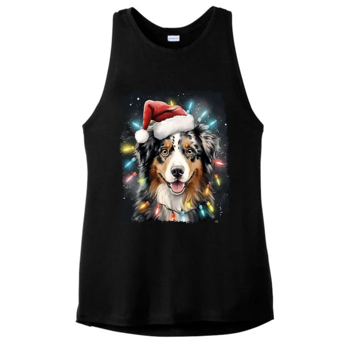 Pop Art Dog Christmas Australian Shepherd Gift Ladies Tri-Blend Wicking Tank