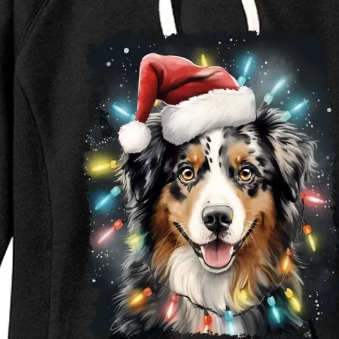 Pop Art Dog Christmas Australian Shepherd Gift Women's Fleece Hoodie