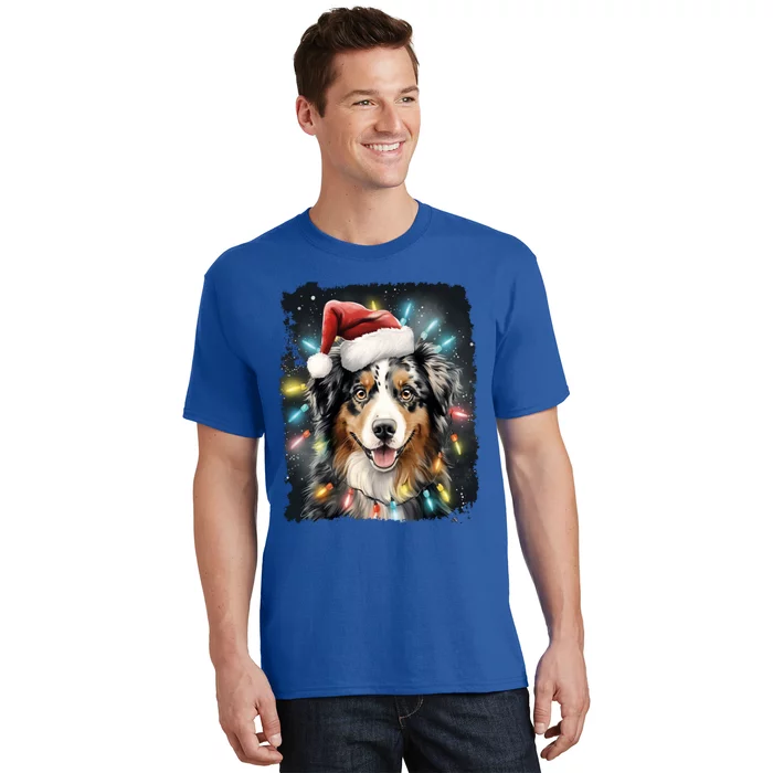 Pop Art Dog Christmas Australian Shepherd Gift T-Shirt