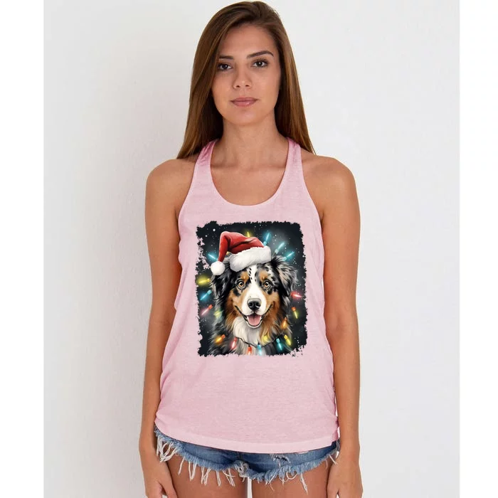 Pop Art Dog Christmas Australian Shepherd Gift Women's Knotted Racerback Tank