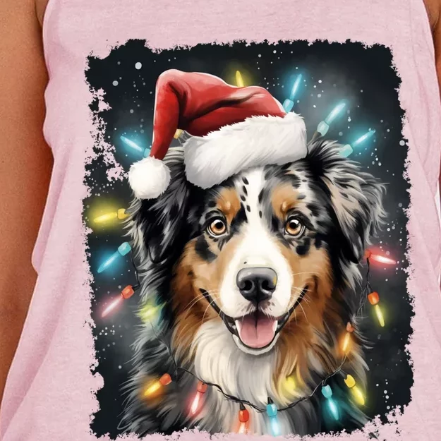 Pop Art Dog Christmas Australian Shepherd Gift Women's Knotted Racerback Tank