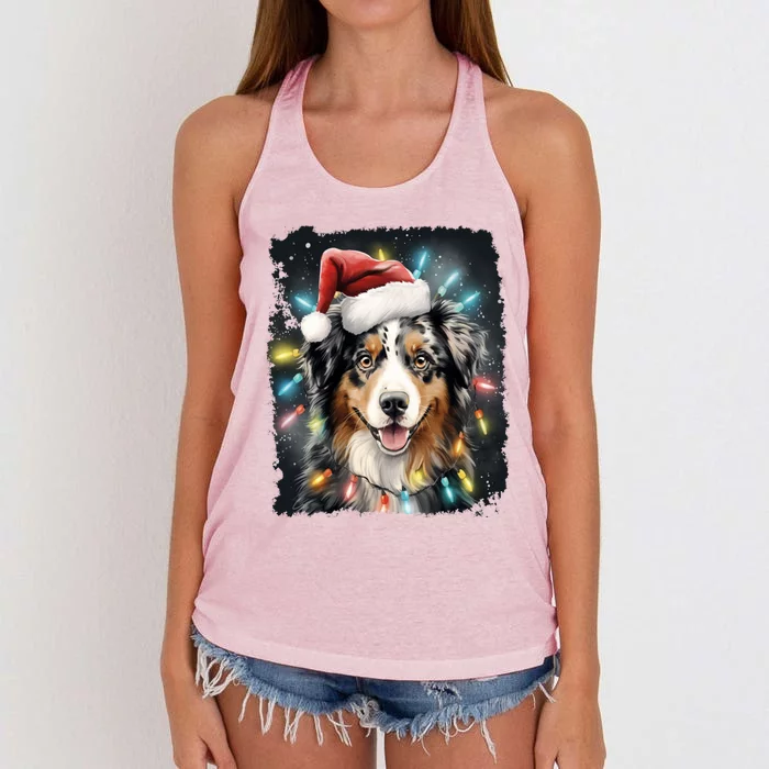 Pop Art Dog Christmas Australian Shepherd Gift Women's Knotted Racerback Tank