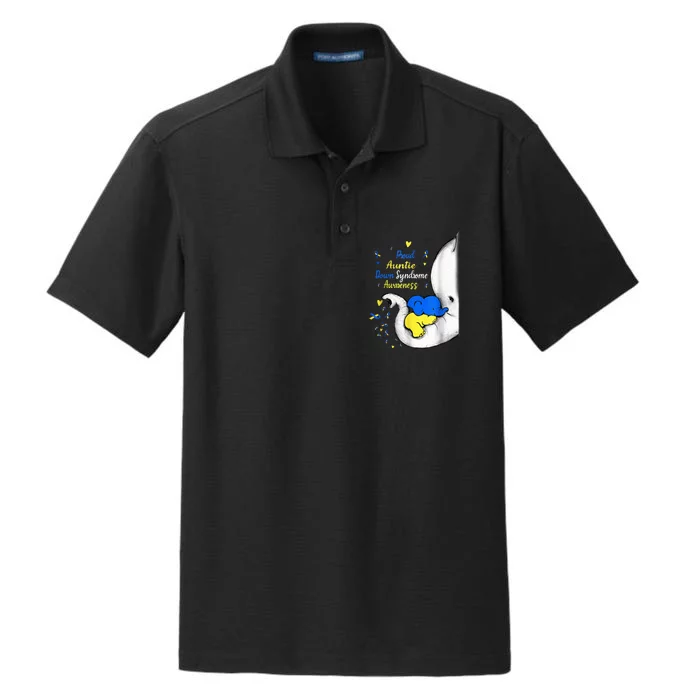 Proud Auntie Down Syndrome Awareness Day Elephant T21 Wo Dry Zone Grid Performance Polo