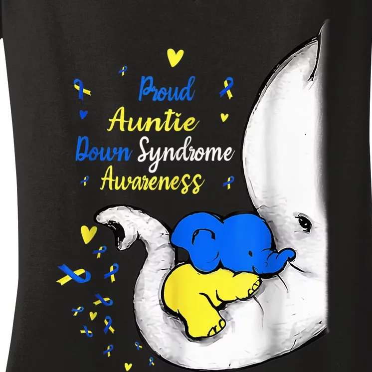 Proud Auntie Down Syndrome Awareness Day Elephant T21 Wo Women's V-Neck T-Shirt