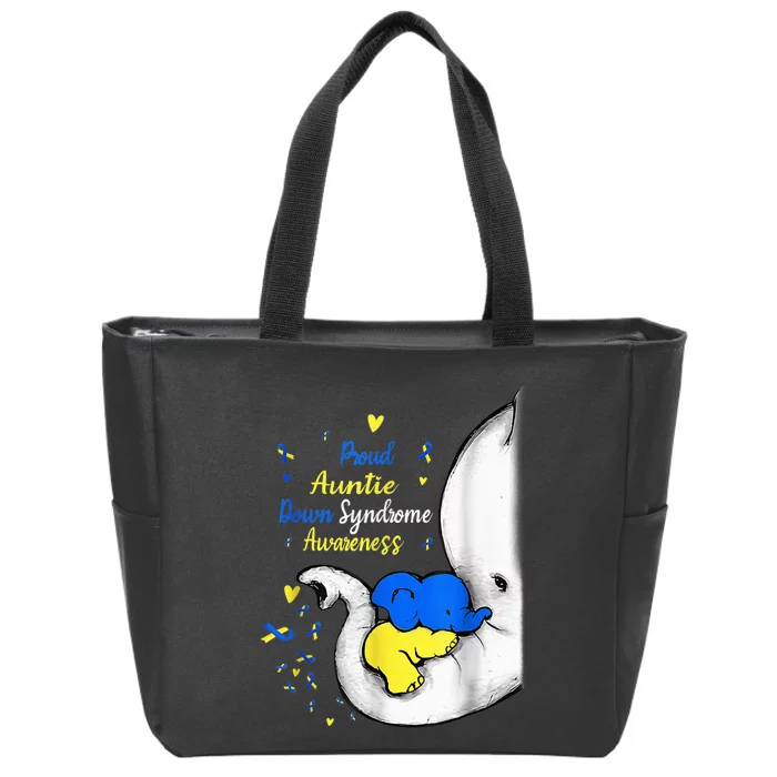 Proud Auntie Down Syndrome Awareness Day Elephant T21 Wo Zip Tote Bag