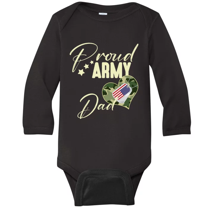 Proud Army Dad Camouflage Dog Tag Usa American Flag Baby Long Sleeve Bodysuit