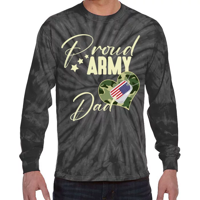 Proud Army Dad Camouflage Dog Tag Usa American Flag Tie-Dye Long Sleeve Shirt