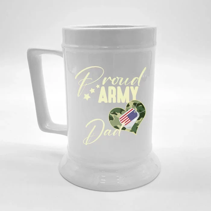 Proud Army Dad Camouflage Dog Tag Usa American Flag Front & Back Beer Stein