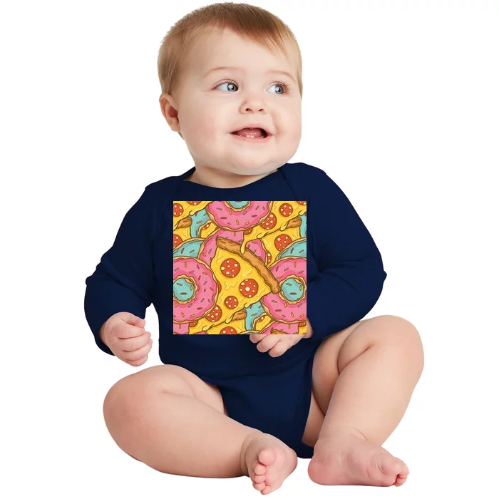 Pizza And Donuts Fast Food Baby Long Sleeve Bodysuit