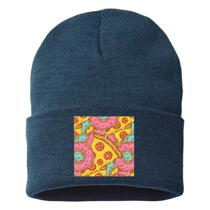 Pizza And Donuts Fast Food Sustainable Knit Beanie