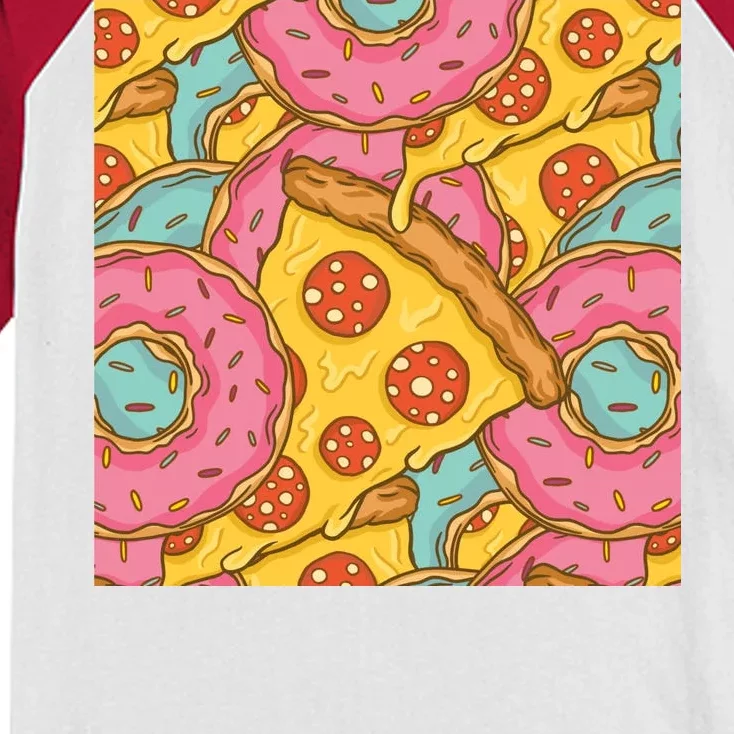 Pizza And Donuts Fast Food Kids Colorblock Raglan Jersey