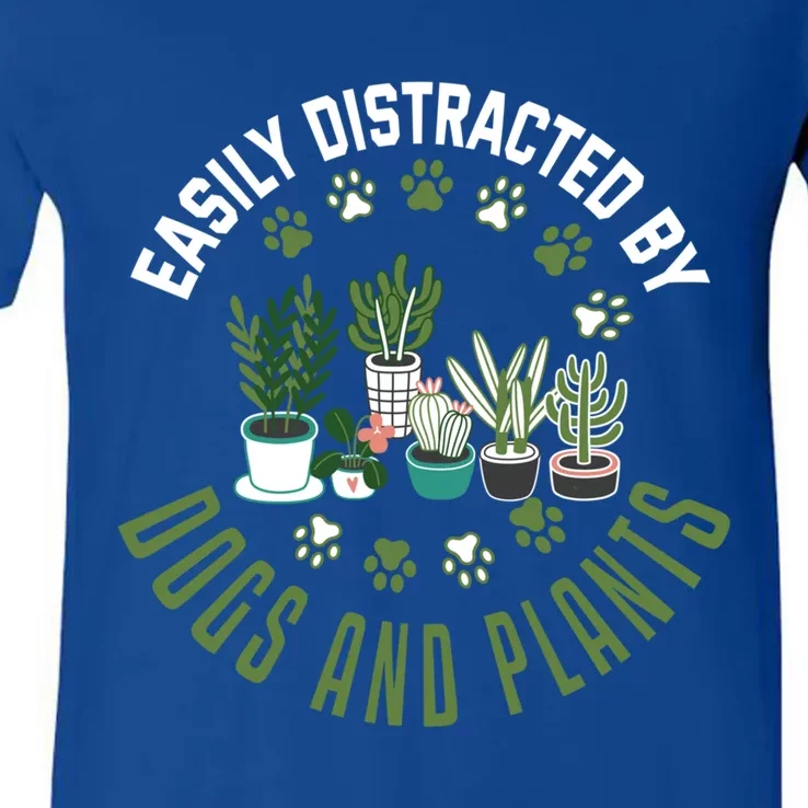 Plants And Dogs Great Gift Funny Plant Lover Dog Lover Plant Cool Gift V-Neck T-Shirt