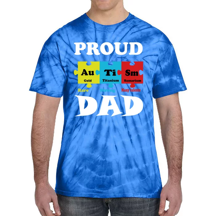 Proud Autism Dad Periodic Table Puzzle Gift Tie-Dye T-Shirt