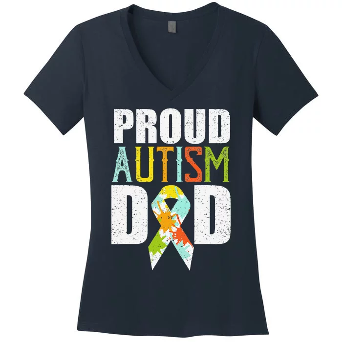 Proud Autism Dad Autism Awareness Gift Women's V-Neck T-Shirt