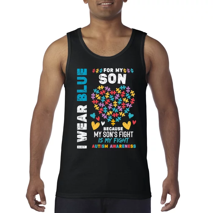 Proud Autistic Dad, I Wear Blue For My Son Autism Awareness Tank Top