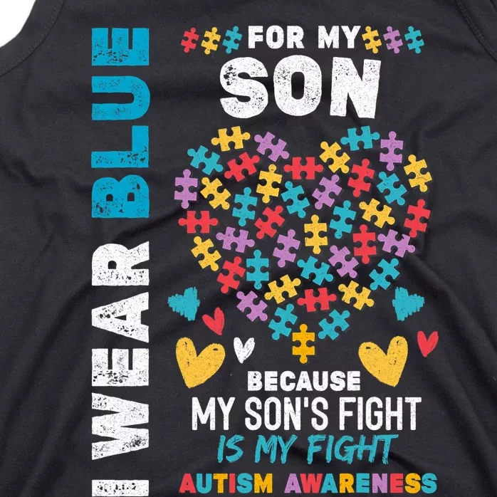 Proud Autistic Dad, I Wear Blue For My Son Autism Awareness Tank Top