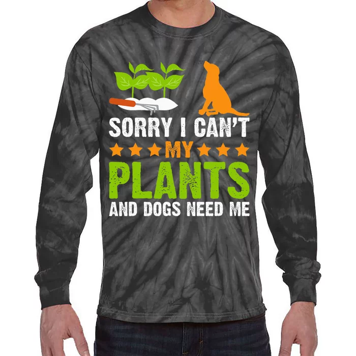 Plants And Dog Lover Gardener Funny Gardening And Dogs Lover Tie-Dye Long Sleeve Shirt