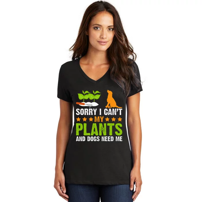 Plants And Dog Lover Gardener Funny Gardening And Dogs Lover Women's V-Neck T-Shirt