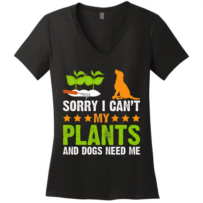 Plants And Dog Lover Gardener Funny Gardening And Dogs Lover Women's V-Neck T-Shirt