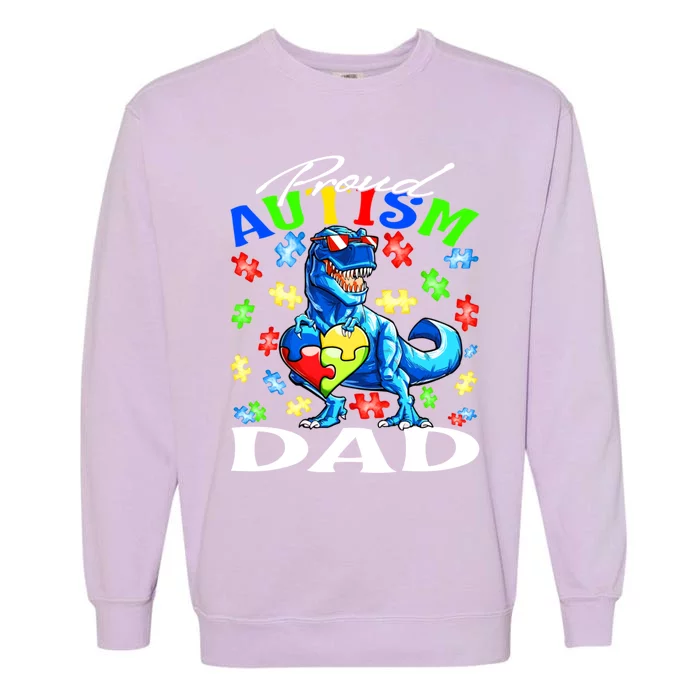 Proud Autism Dad Dinosaur Autism Awareness Gift Garment-Dyed Sweatshirt