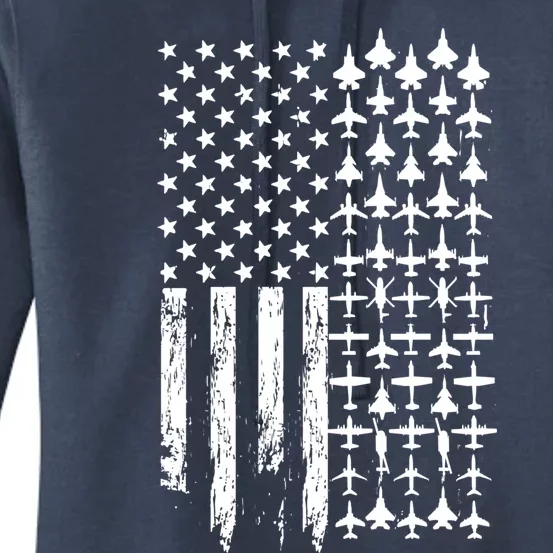 Pilot Airplane Distress American Flag Plane Of Aviation Crew Gift Women's Pullover Hoodie