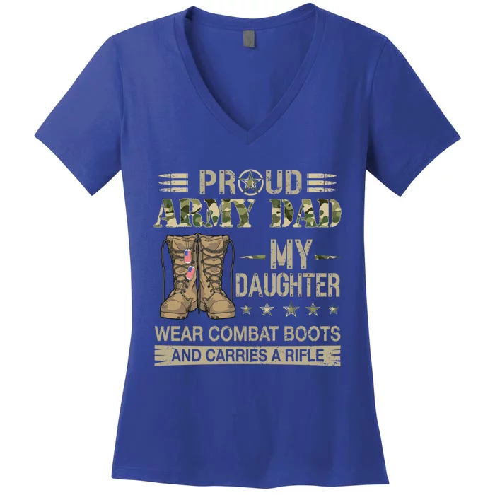 Proud Army Dad Father Gift Proud Father Of A Female Soldier Gift Women's V-Neck T-Shirt