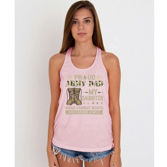 Proud Army Dad Father Gift Proud Father Of A Female Soldier Gift Women's Knotted Racerback Tank