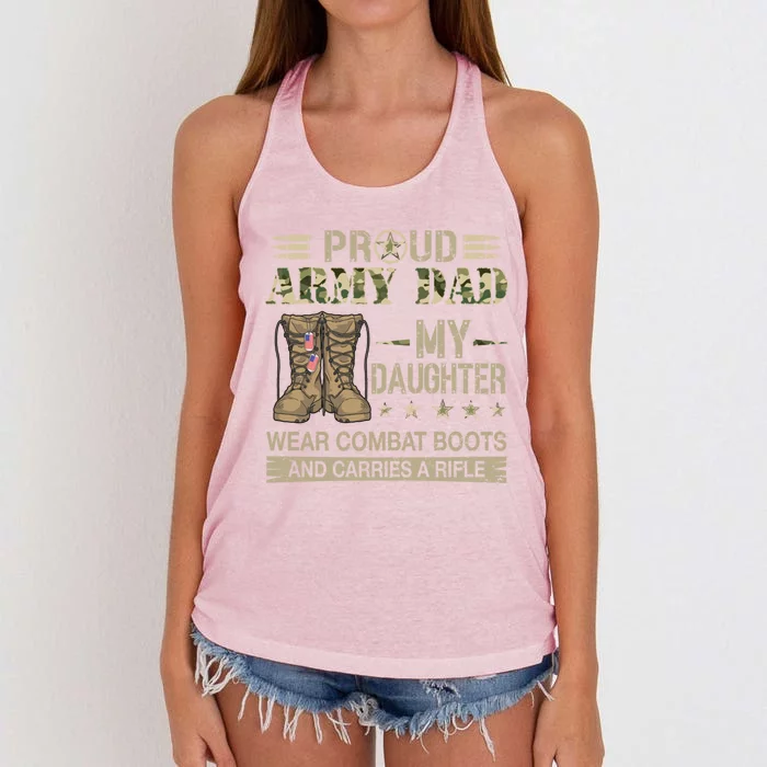 Proud Army Dad Father Gift Proud Father Of A Female Soldier Gift Women's Knotted Racerback Tank