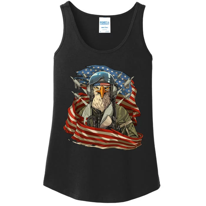 Patriotic American Eagle Fighter Pilot 4th Of July Ladies Essential Tank