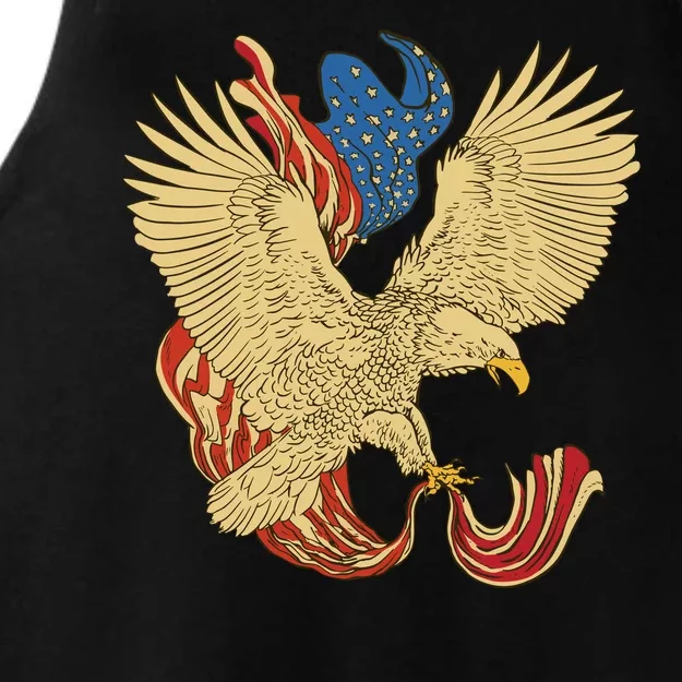 Patriotic American Eagle And United States Flag Ladies Tri-Blend Wicking Tank