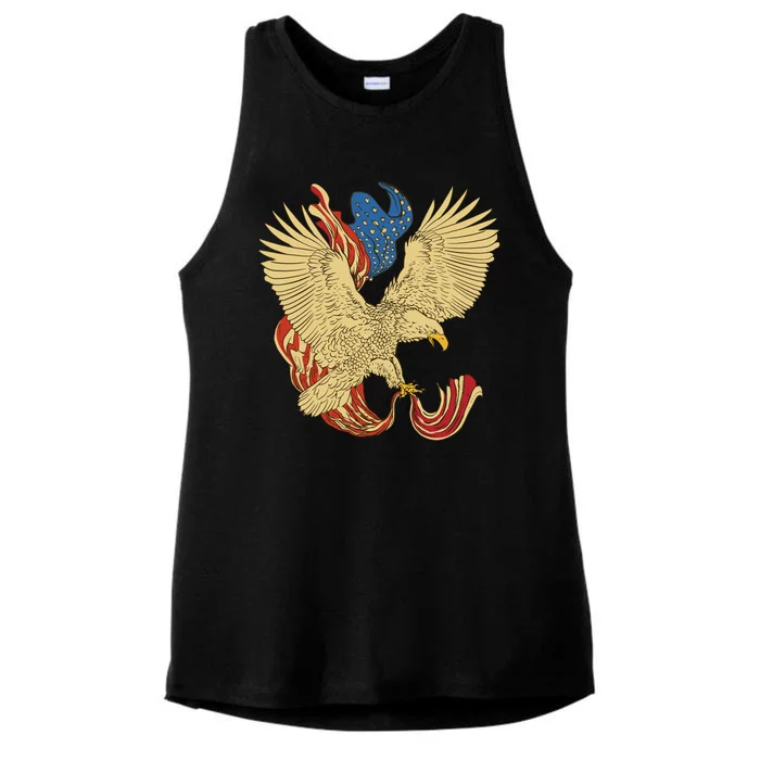 Patriotic American Eagle And United States Flag Ladies Tri-Blend Wicking Tank