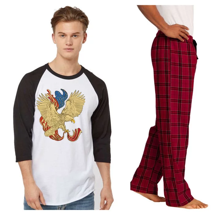 Patriotic American Eagle And United States Flag Raglan Sleeve Pajama Set