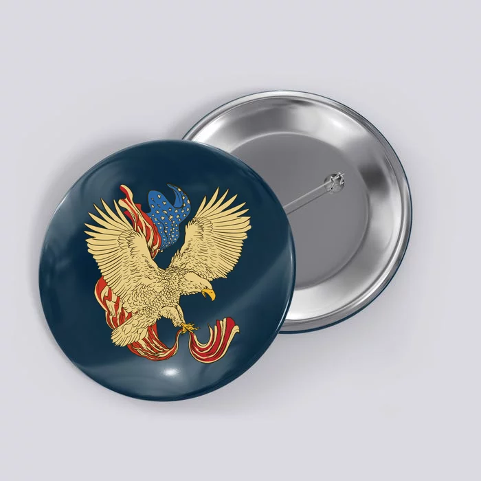 Patriotic American Eagle And United States Flag Button