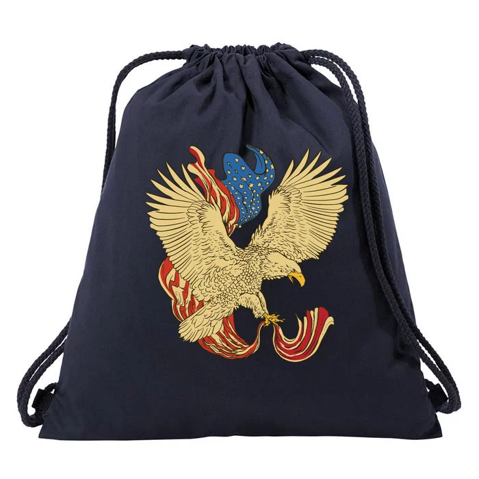 Patriotic American Eagle And United States Flag Drawstring Bag