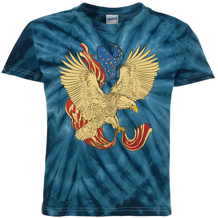 Patriotic American Eagle And United States Flag Kids Tie-Dye T-Shirt