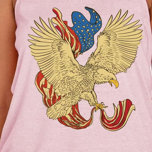 Patriotic American Eagle And United States Flag Women's Knotted Racerback Tank