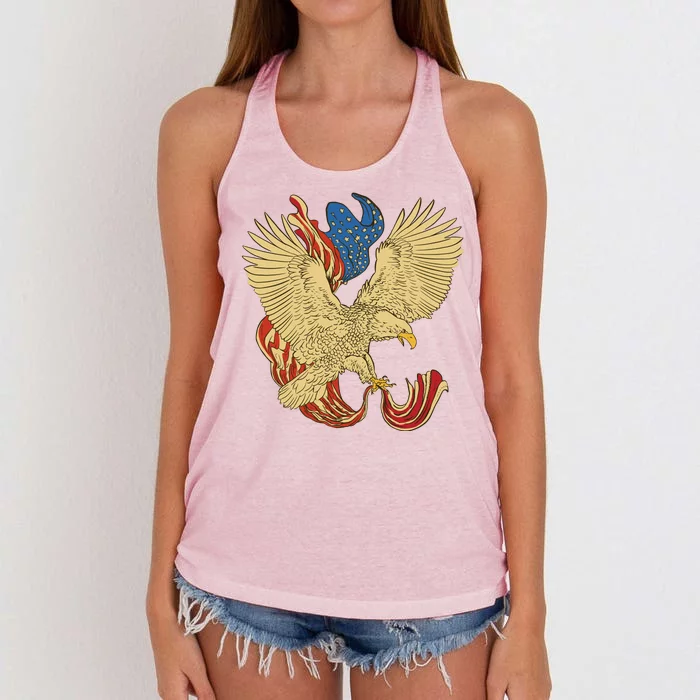 Patriotic American Eagle And United States Flag Women's Knotted Racerback Tank