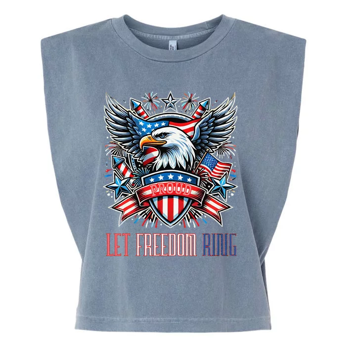 Proud American Eagle Let Freedom Ring Patriotic Design Garment-Dyed Women's Muscle Tee