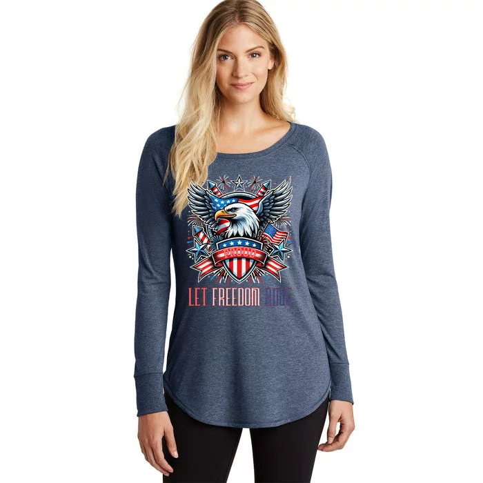 Proud American Eagle Let Freedom Ring Patriotic Design Women's Perfect Tri Tunic Long Sleeve Shirt