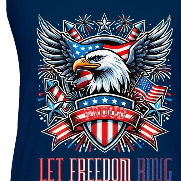 Proud American Eagle Let Freedom Ring Patriotic Design Ladies Essential Flowy Tank