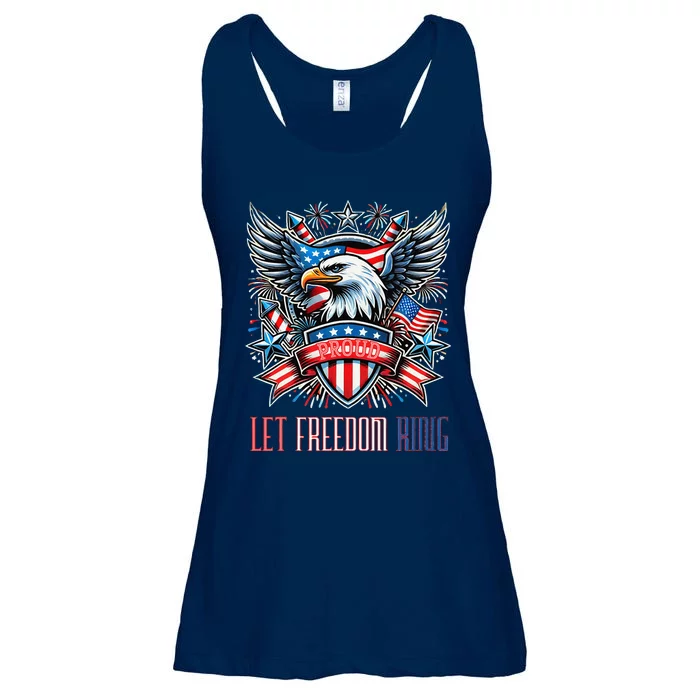 Proud American Eagle Let Freedom Ring Patriotic Design Ladies Essential Flowy Tank