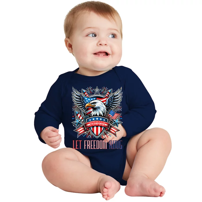 Proud American Eagle Let Freedom Ring Patriotic Design Baby Long Sleeve Bodysuit