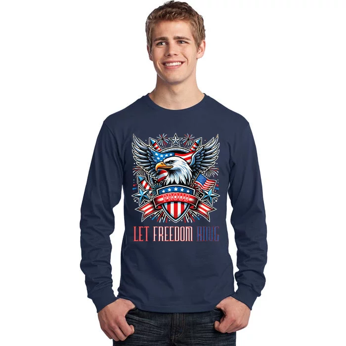 Proud American Eagle Let Freedom Ring Patriotic Design Tall Long Sleeve T-Shirt