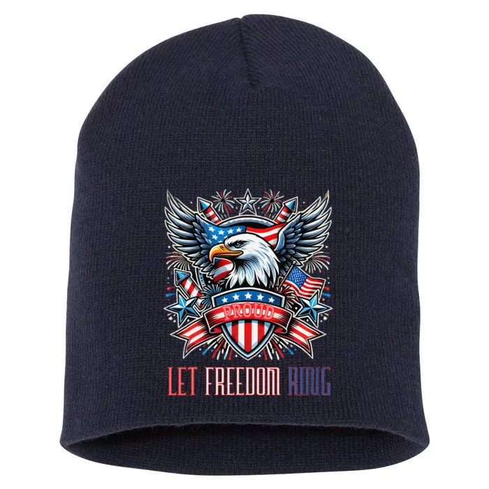 Proud American Eagle Let Freedom Ring Patriotic Design Short Acrylic Beanie