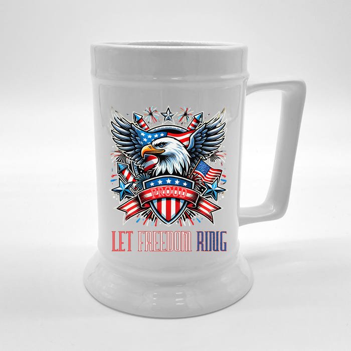 Proud American Eagle Let Freedom Ring Patriotic Design Front & Back Beer Stein