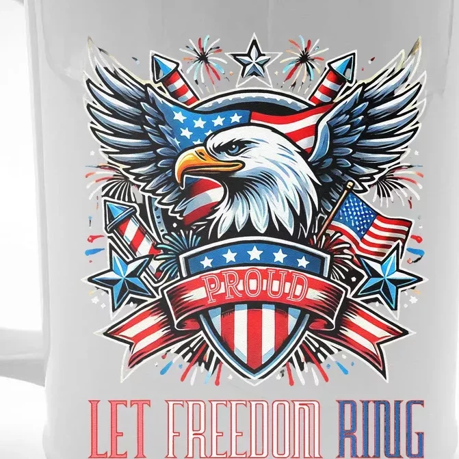 Proud American Eagle Let Freedom Ring Patriotic Design Front & Back Beer Stein