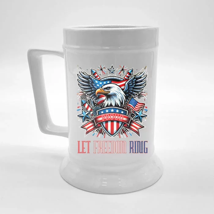 Proud American Eagle Let Freedom Ring Patriotic Design Front & Back Beer Stein