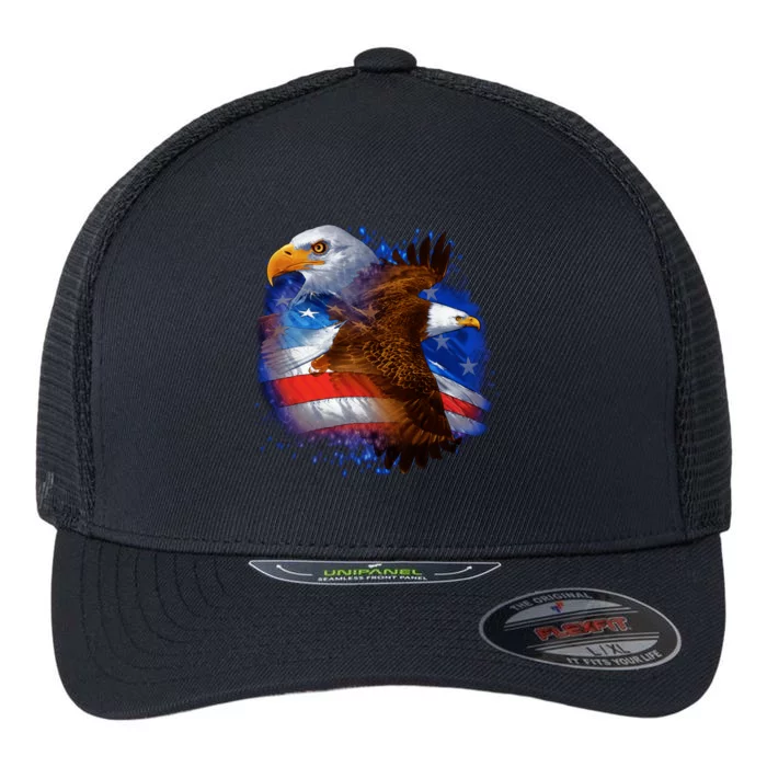 Patriotic American Eagle USA Flag Flexfit Unipanel Trucker Cap