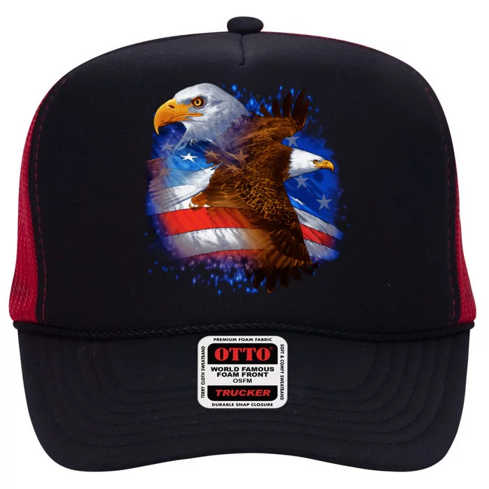 Patriotic American Eagle USA Flag High Crown Mesh Trucker Hat